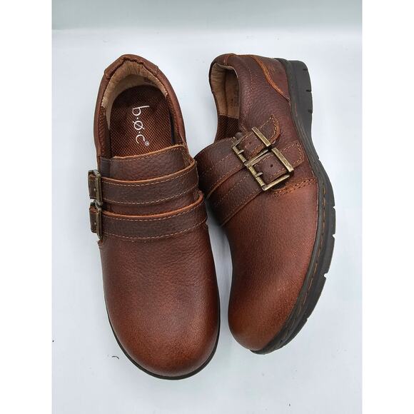 BOC Born Concepts Brown Leather Double Buckle Strap Loafers 7.5 M - Picture 1 of 6